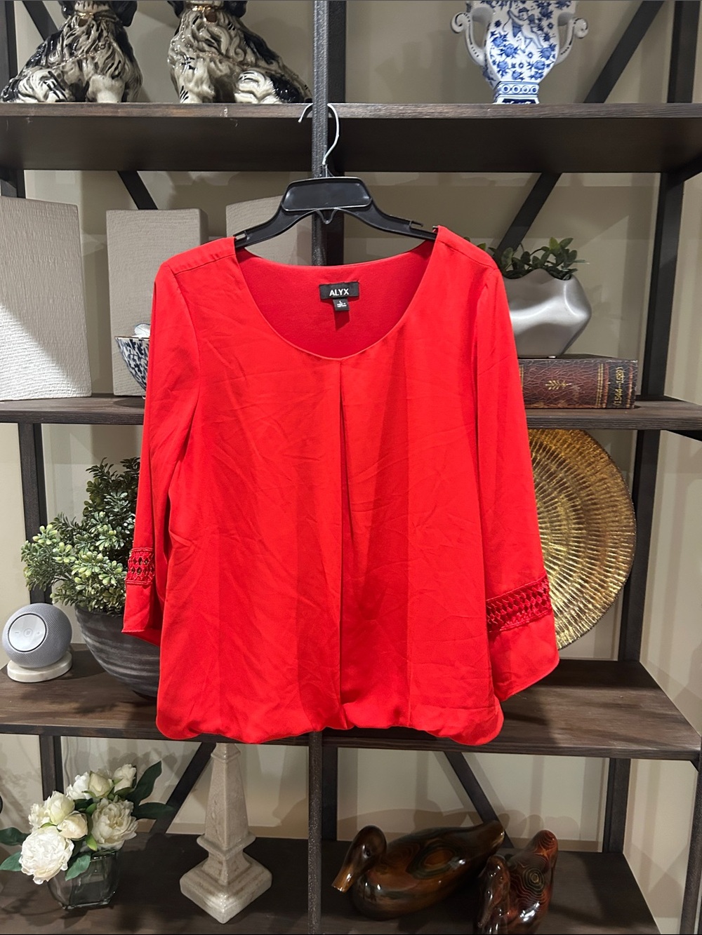 ALYX Bright Red Scoop Neck Blouse with Sleeve Trim large